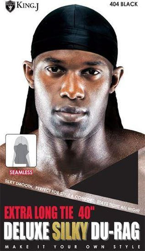 KING J SILKY DELUXE EXTRA LONG TIE 40" DURAG BLK #404 image 0