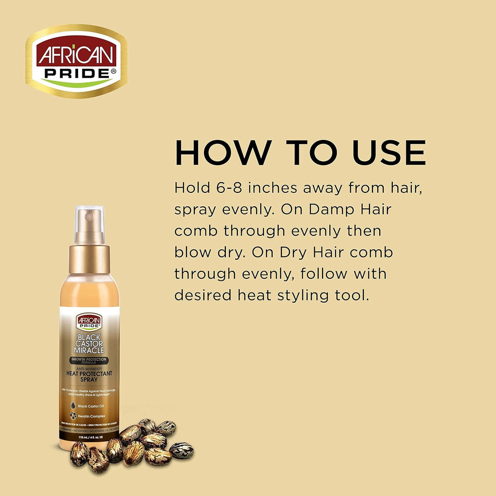 African Pride Black Castor Miracle Anti-humidity Heat Protectant Spray - 4oz image 2