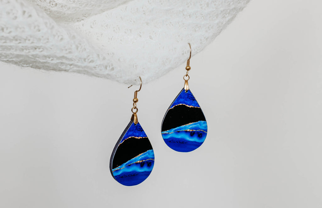 Blue and Gold Drop Earrings image 1