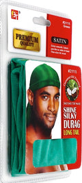 PREMIUM QUALITY COCONUT OIL TREATED SHINE SILKY DURAG WITH LONG TAIL (GREEN) image 0