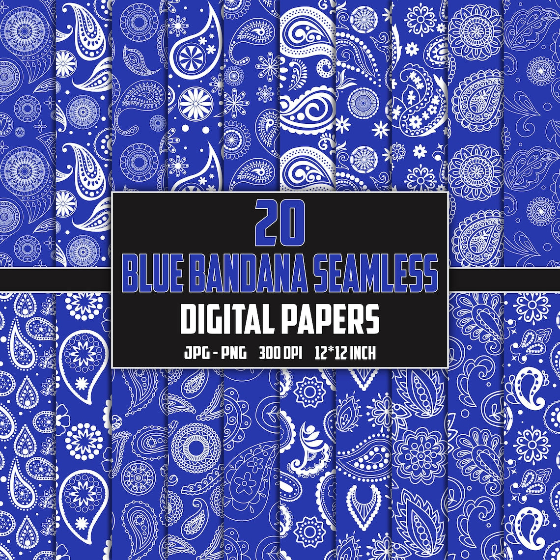 Blue Bandana Seamless Pattern, Paisley Seamless Pattern image 0