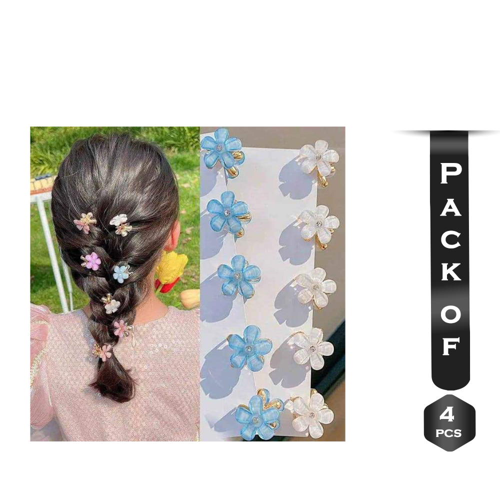 Pack of 4 Pcs Crystal Flower Mini Hair Clips - Multicolor image 0