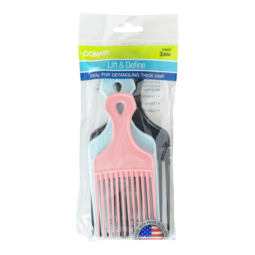 Conair Lift & Define Detangling Hair Pick Combs in Multi-Size Pack image 0