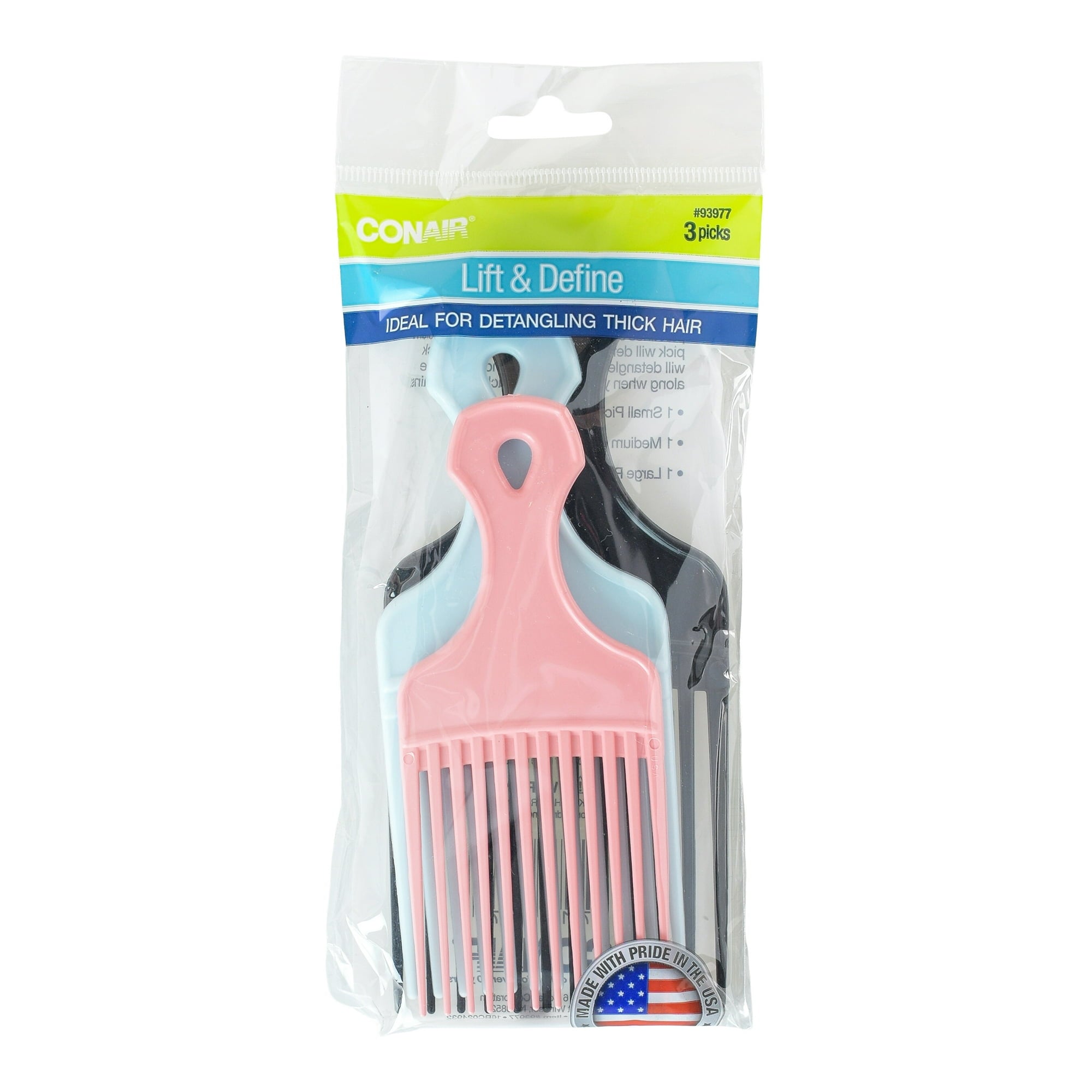 Conair Lift & Define Detangling Hair Pick Combs in Multi-Size Pack image 0