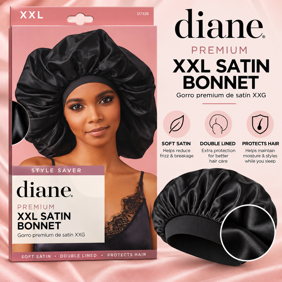 Diane Premium XXL Satin Bonnet – Black