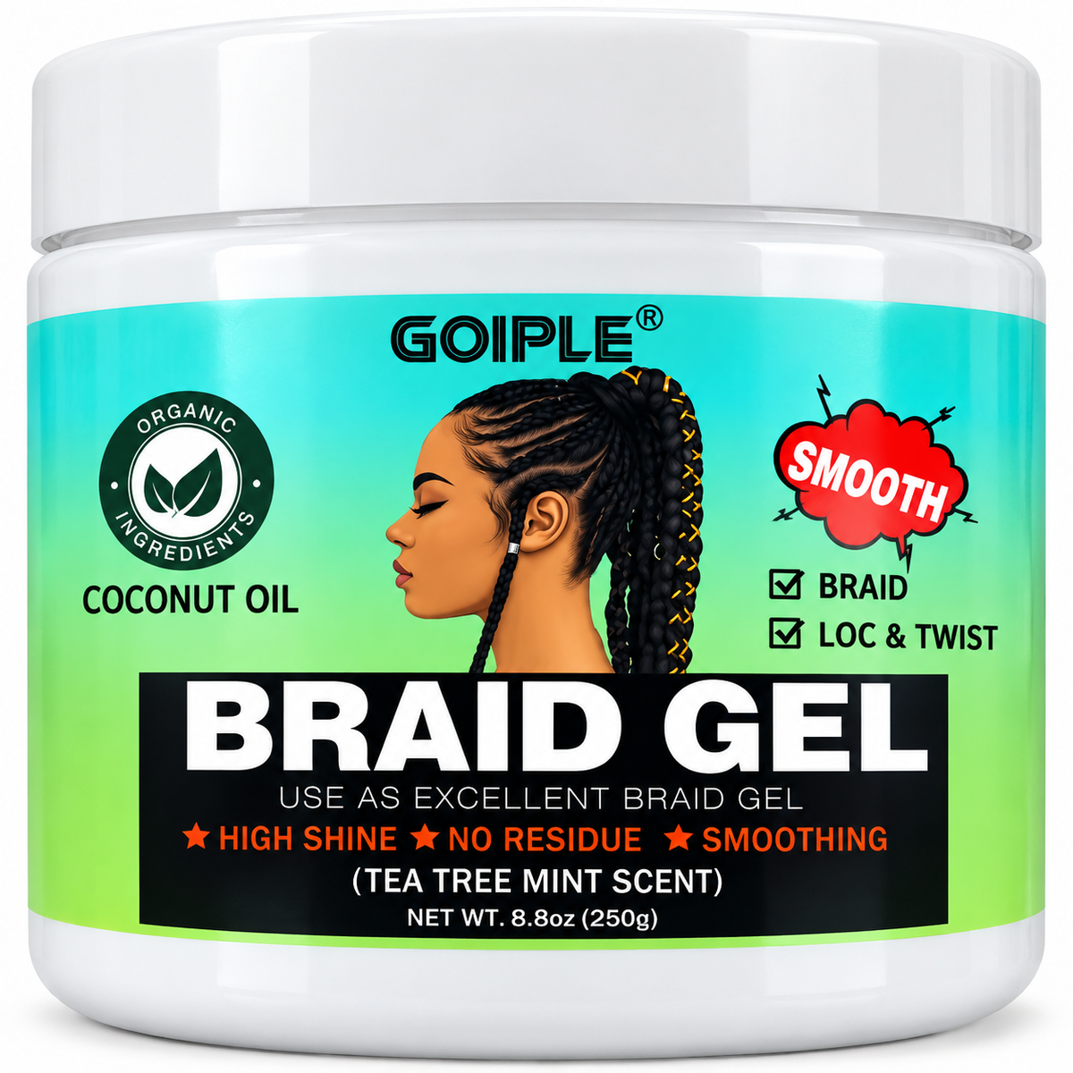GOIPLE Braid Gel - Coconut Oil (Tea Tree Mint) - 8.8oz