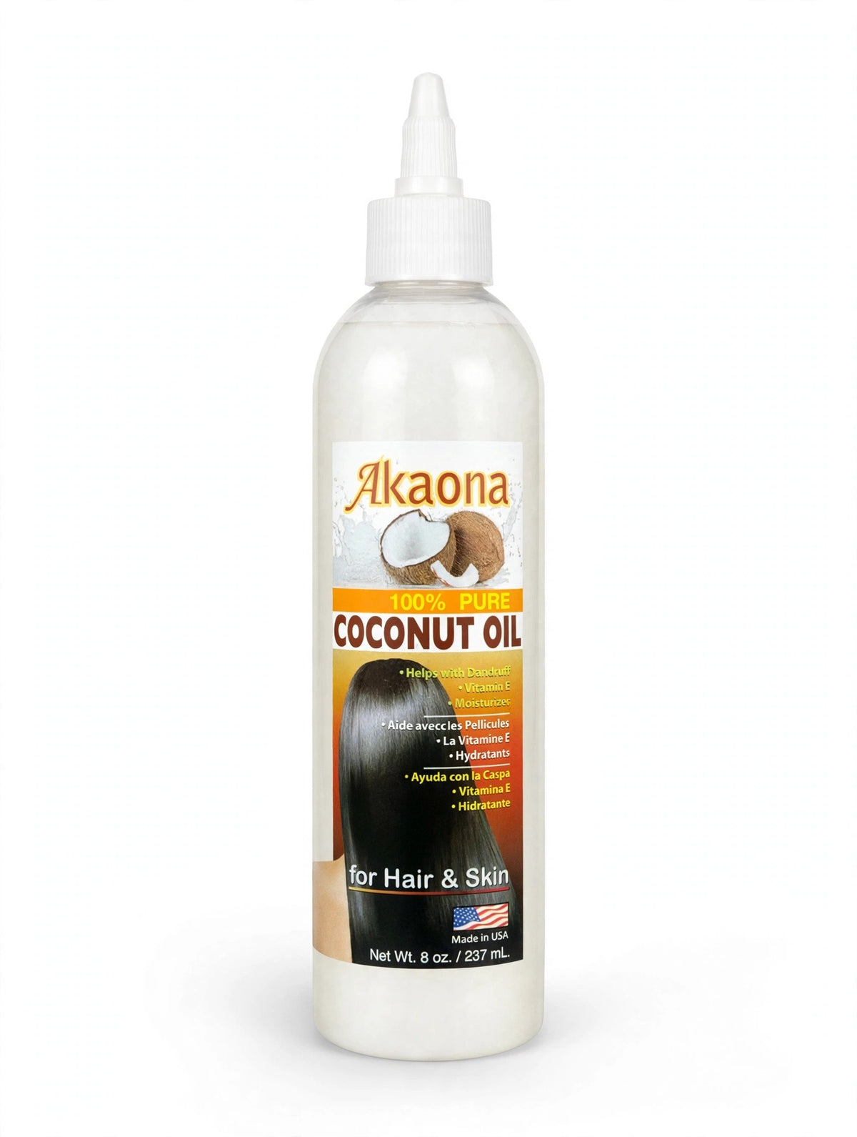 Akaona 100% Pure Coconut Oil for Hair & Skin - 8 oz (237 mL)