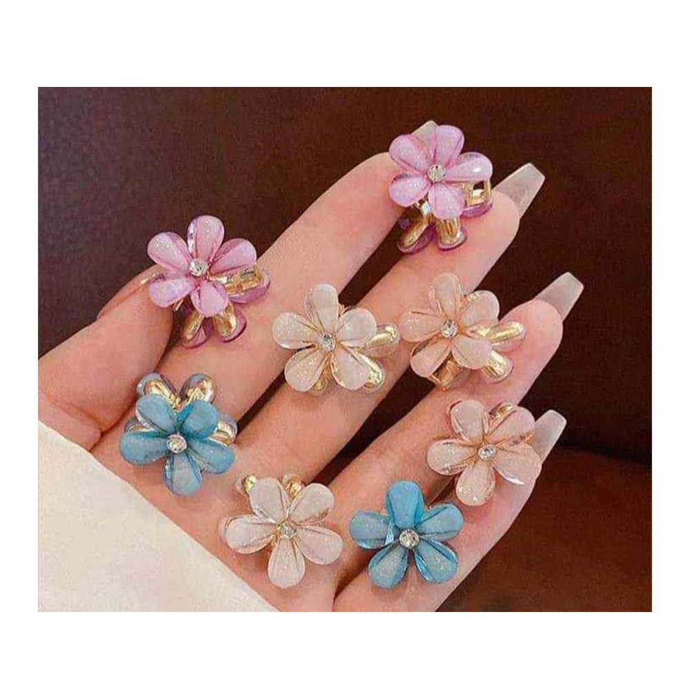 Pack of 4 Pcs Crystal Flower Mini Hair Clips - Multicolor image 1