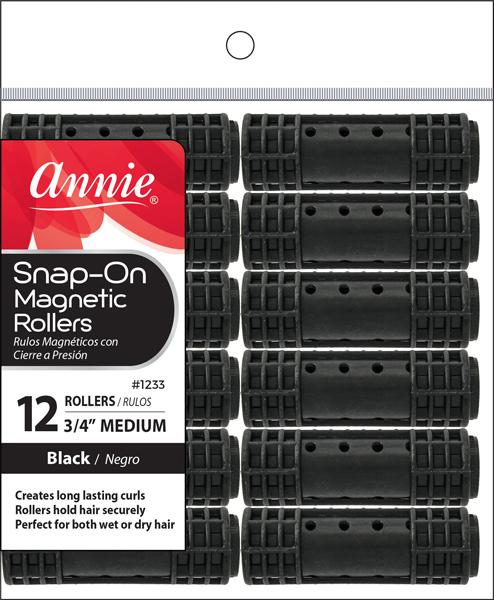 #1233 ANNIE MEDIUM SNAP-ON MAGNETIC ROLLERS 12PC BLACK (6PC) image 0