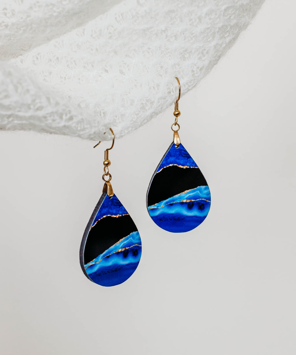 Blue and Gold Drop Earrings image 0