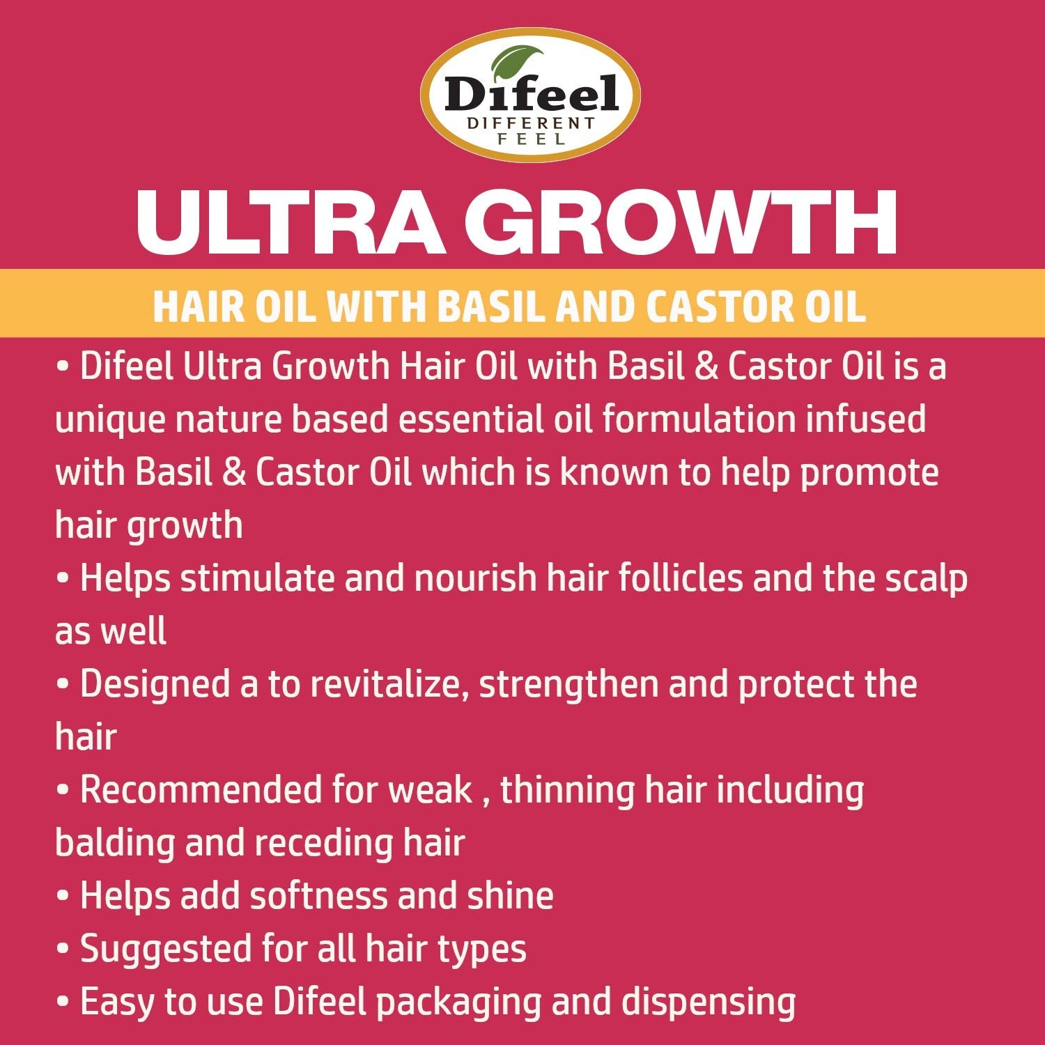 DIFEEL ULTRA GROWTH BASIL & CASTOR HAIR GROWTH OIL 8 OZ. image 1
