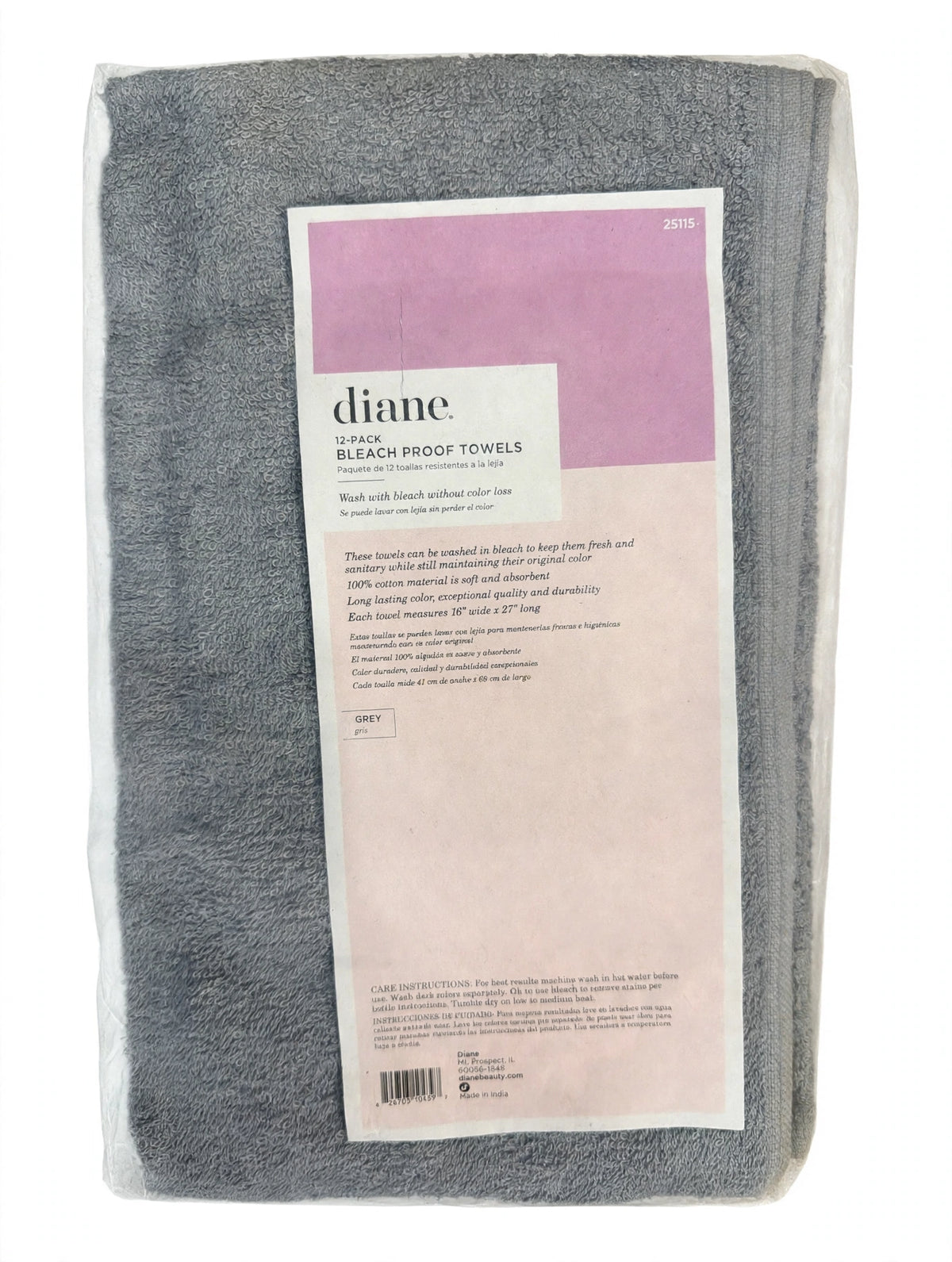 Diane 12-Pack Bleach Proof Towels, Grey