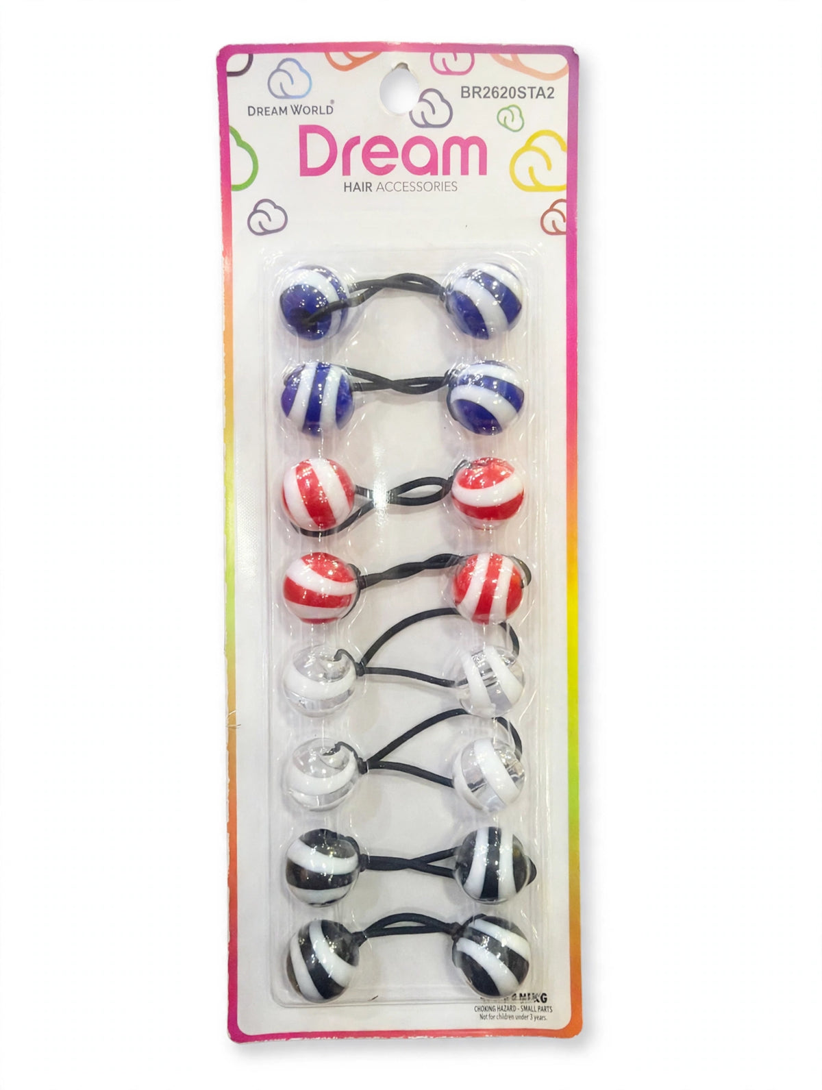 Dream World Dream Striped Ball Ponytail Holders 8-Pack