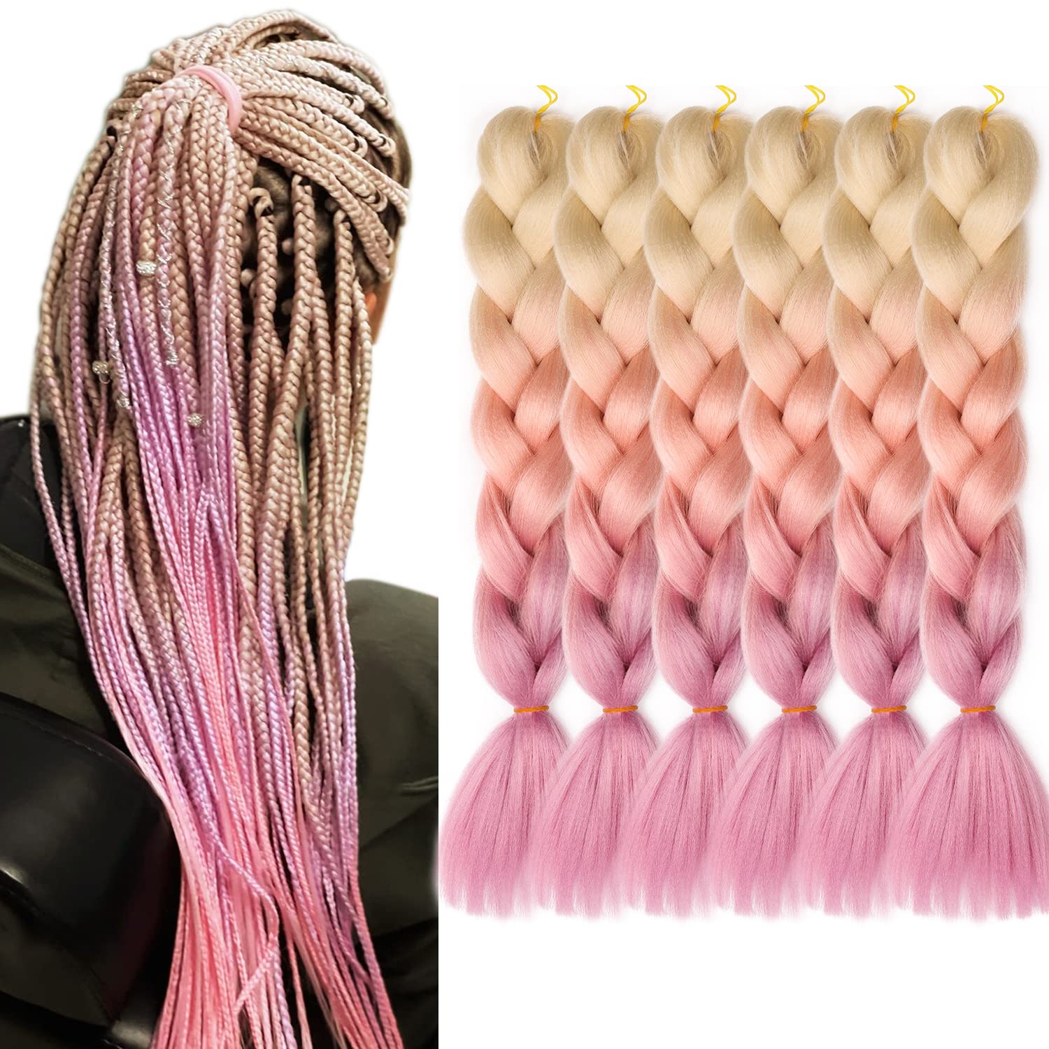 Blonde and Pink Braiding Hair Rose Gold Ombre Braiding Hair 6Packs image 0