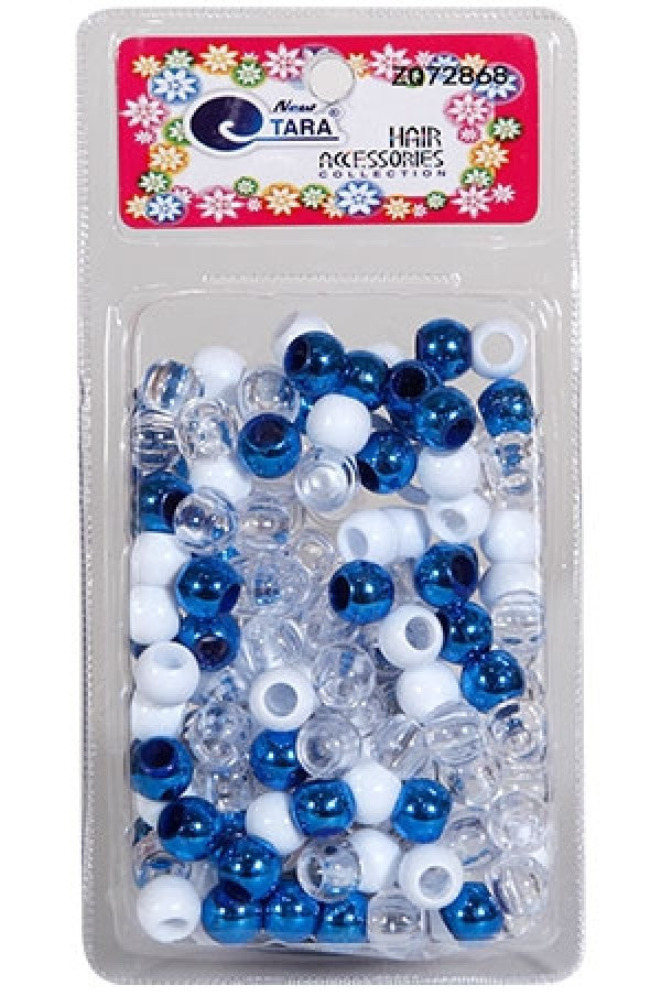Eden Medium 2 Colour Round Hair Beads - Royal Blue & Clear Jumbo Pack image 1