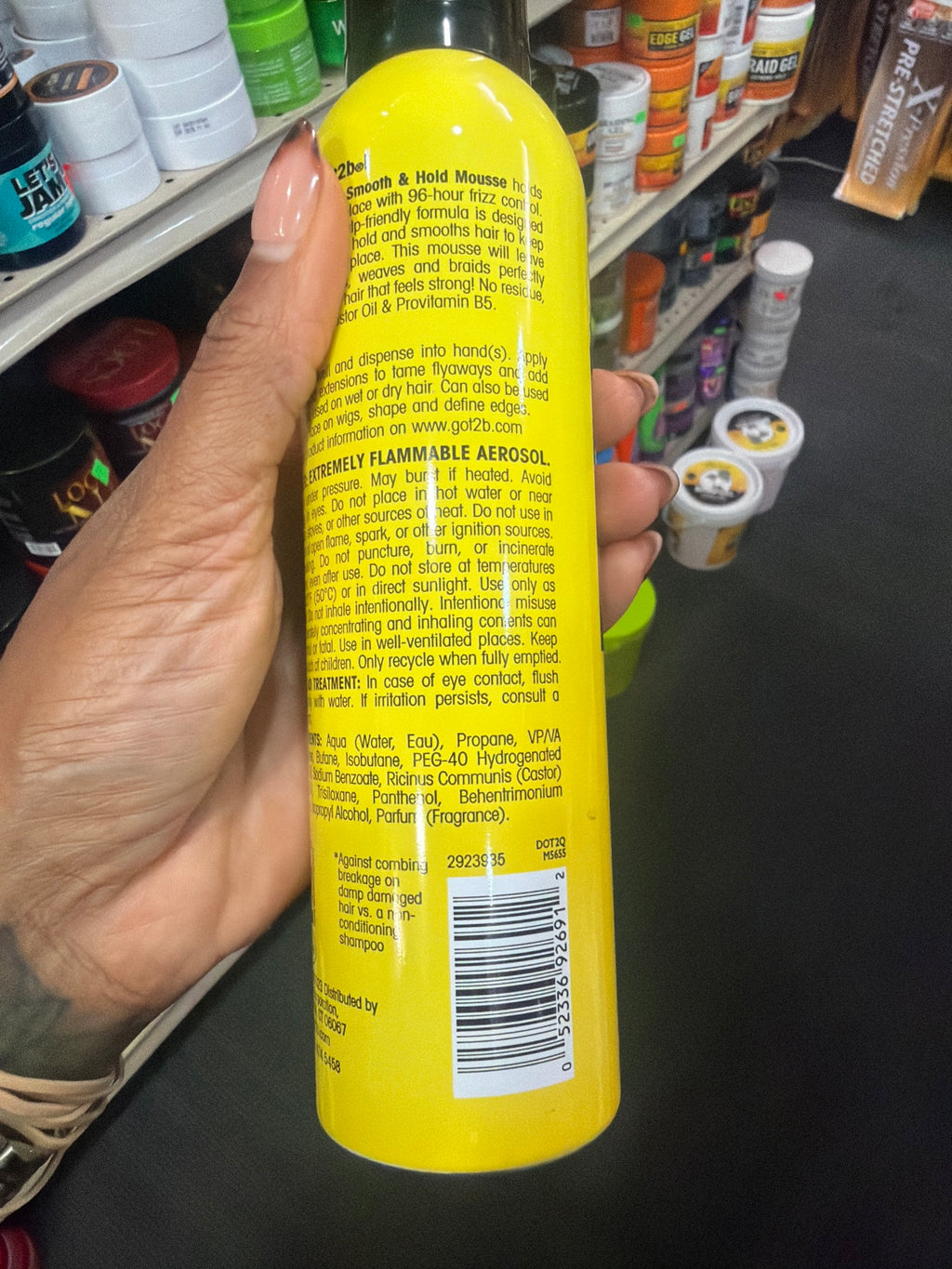 got2b Glued 2-in-1 Smooth & Hold Mousse for Protective Styles - back with barcode