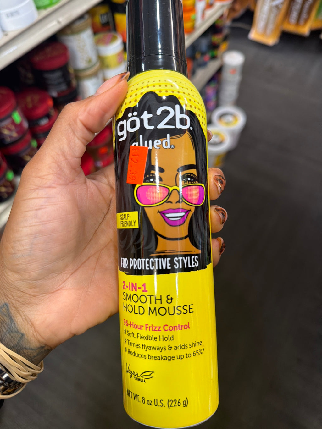 got2b Glued 2-in-1 Smooth & Hold Mousse for Protective Styles - front