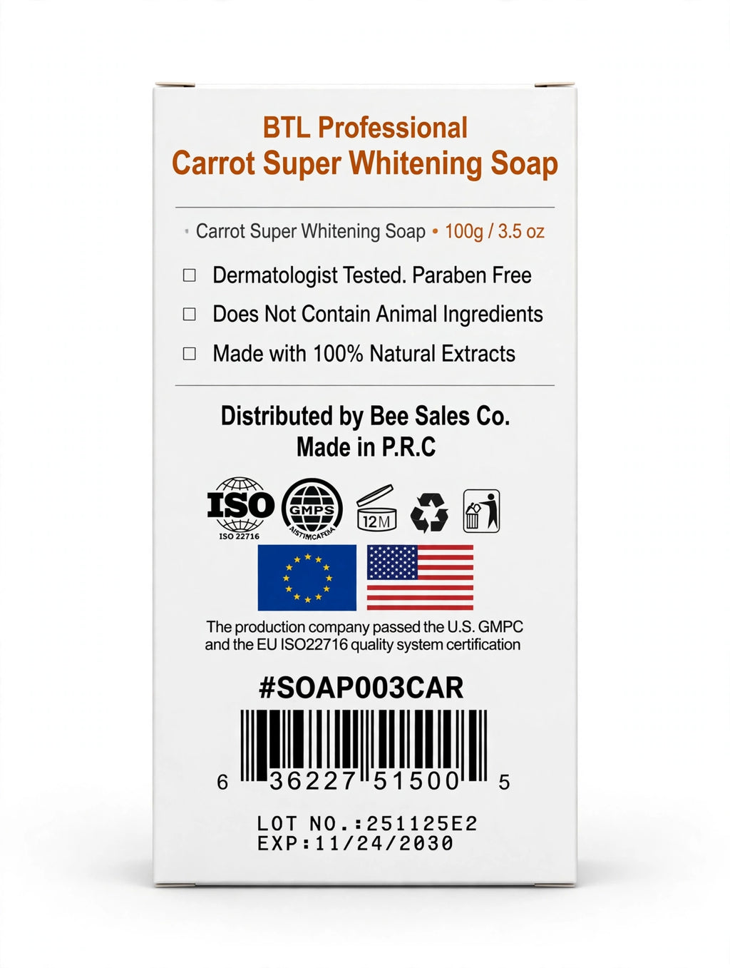BTL Professional Carrot Super Whitening Soap - back