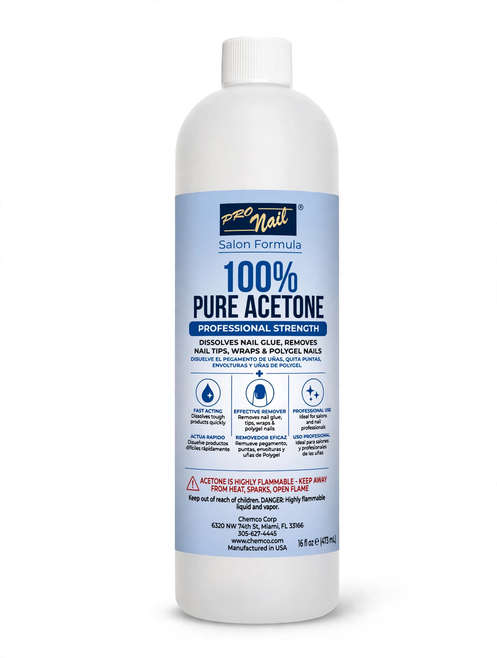 Pro Nail Salon Formula 100% Pure Acetone, 16 fl oz